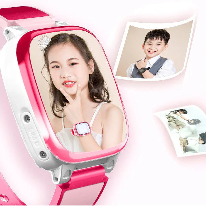 Side view of kid's waterproof smart watch highlighting thick silicone strap and robust design.