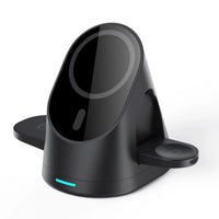 White wireless charger with charging indicator light turned on in folded position.