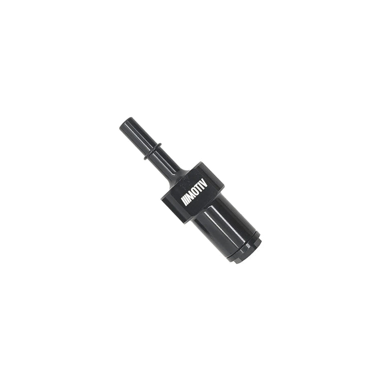 3/8 inch Quick Disconnect Adapter with 1/8 inch NPT port, black anodized aluminum, angled view on white background.