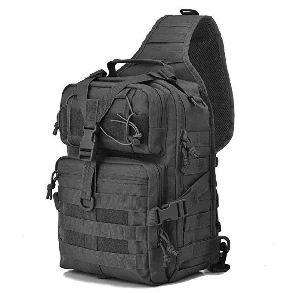 Black Lavender Tactical Medium Sling Range Bag graphic with text highlighting features.