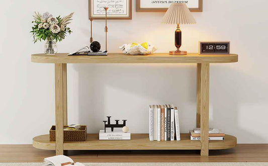 Modern Minimalist Ash Veneer Entryway Table with Streamlined Desktop