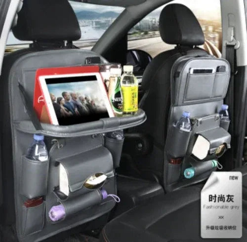 Leather Car Storage Bag Multifunction Seat Back Tray Hanging Bag - Snagva