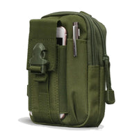 Black tactical MOLLE waist pouch open showing organized storage space and interior mesh pockets.