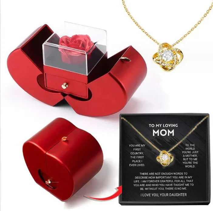 Red Rose Jewelry Gift Box with Necklace