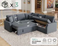 Oversized L Shaped Sleeper Sectional Sofa With Storage