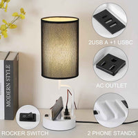 Table Lamp With 3 USB Ports And AC Outlet White Black