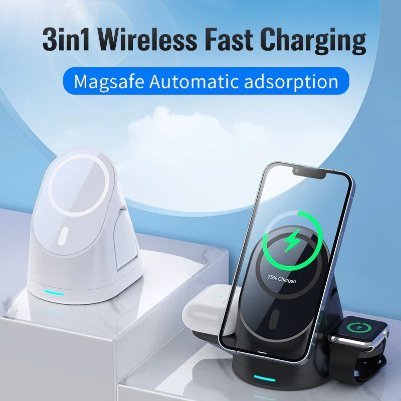 White foldable wireless charger with magnetic charging surfaces shown open.