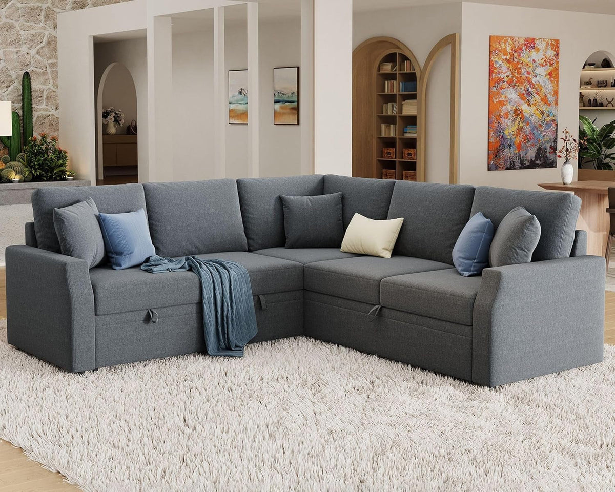 Oversized L Shaped Sleeper Sectional Sofa With Storage