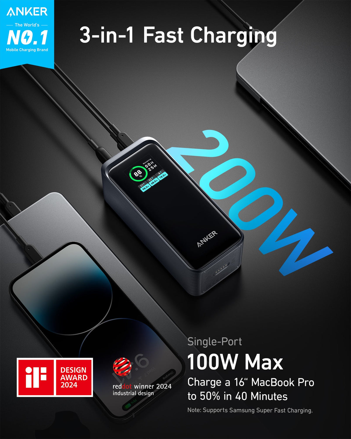 Anker Prime Power Bank 20K 200W - product view 2