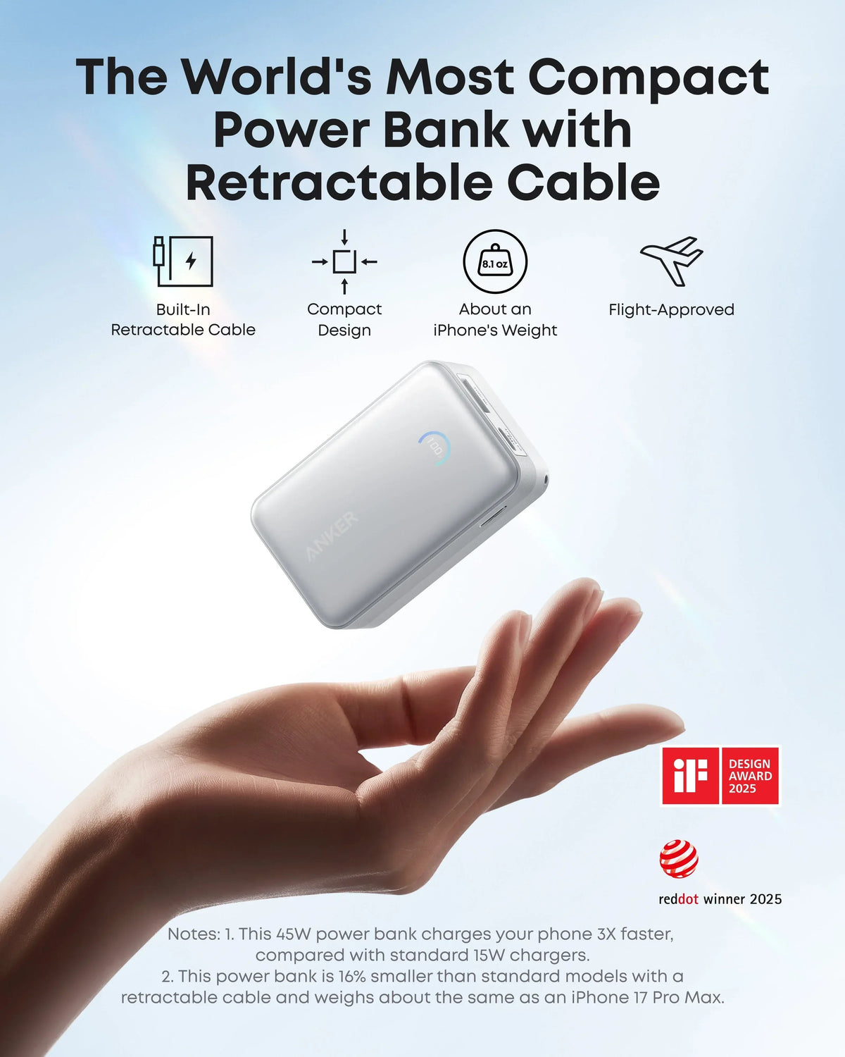 Anker Nano Power Bank (10K, 45W, Built-In Retractable USB-C Cable) - Snagva