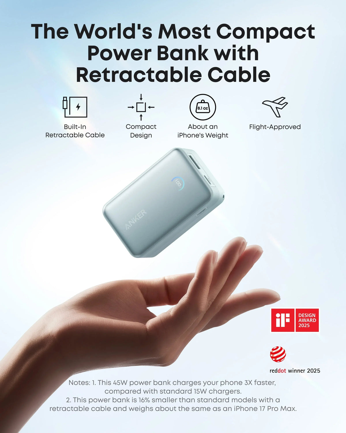 Anker Nano Power Bank (10K, 45W, Built-In Retractable USB-C Cable) - Snagva