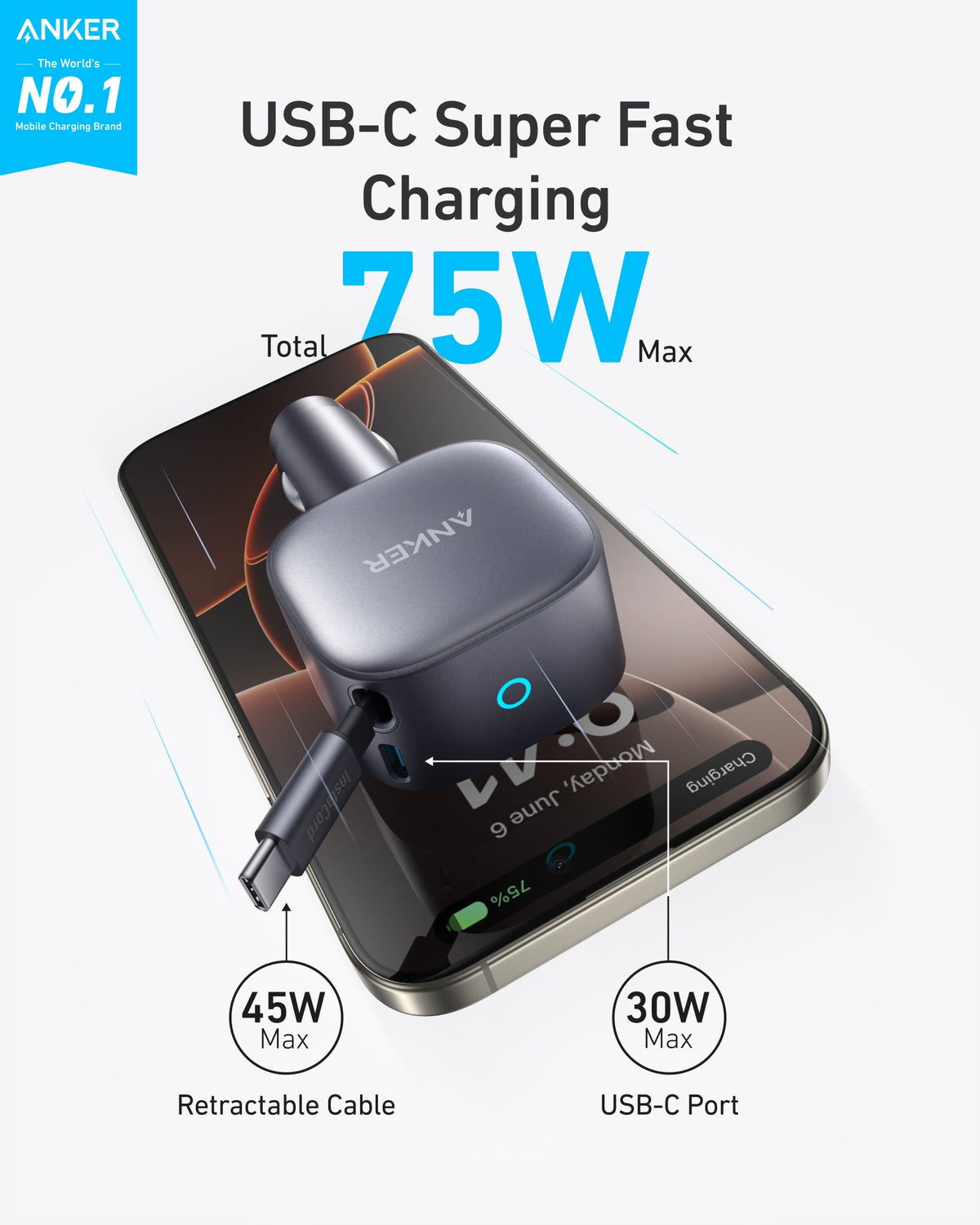 Anker Nano 75W Car Charger - product view 2