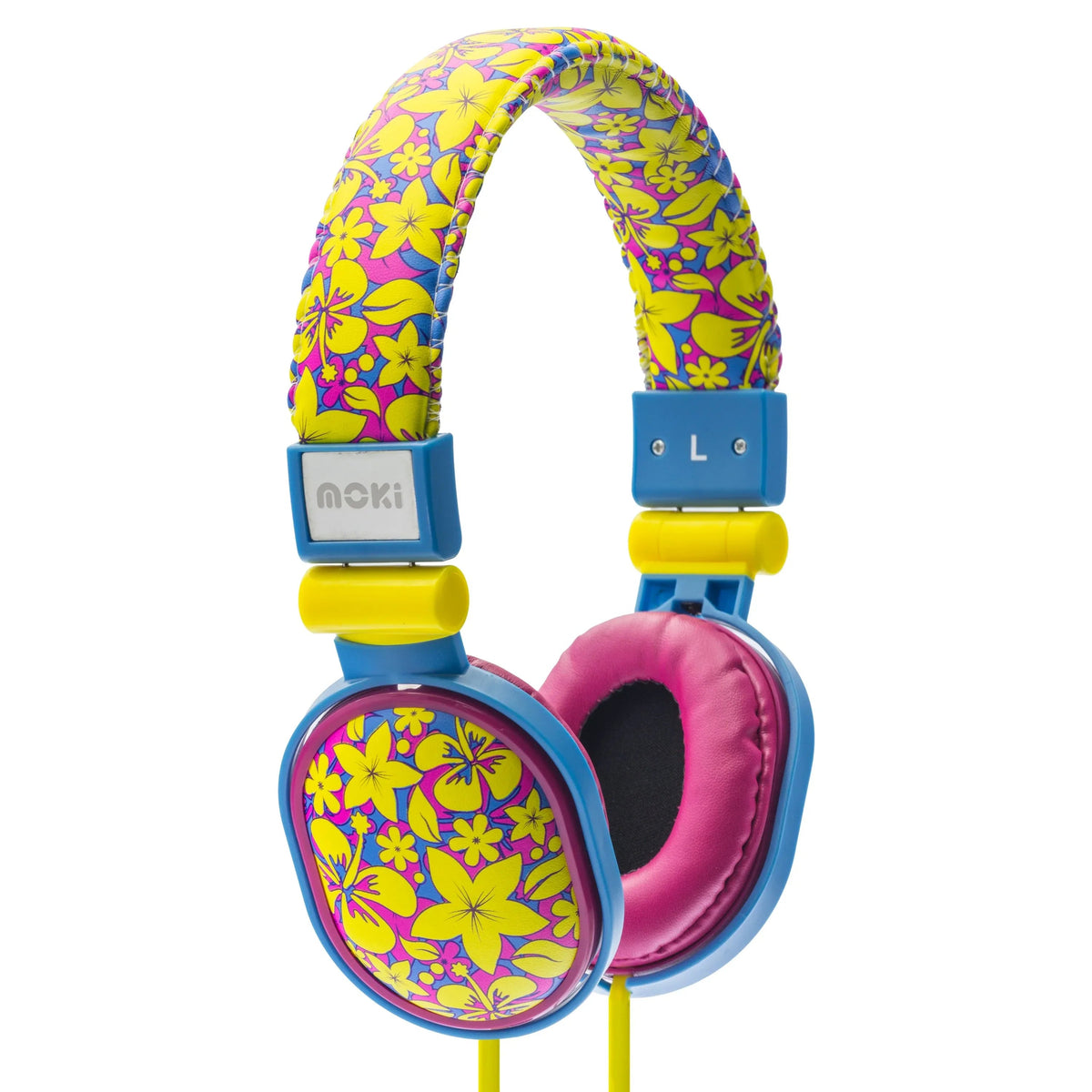 MOKI Poppers soft cushioned DJ style headphones with swivel earcups and flat cable in vibrant design