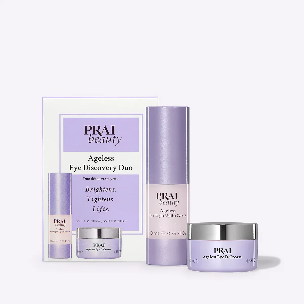 Ageless Eye Discovery Duo with two 10ml bottles displayed alongside product carton packaging.