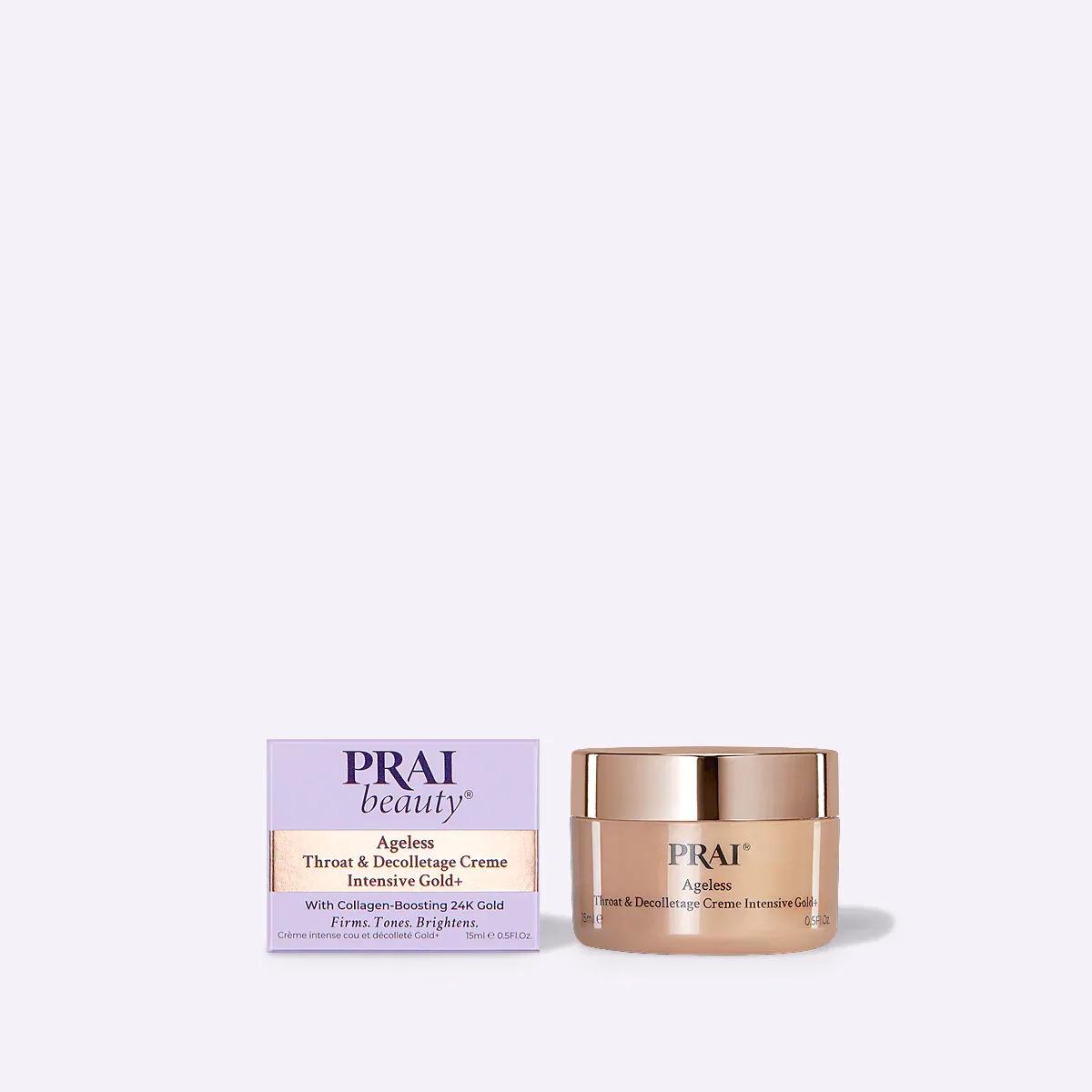 Carton packaging of Ageless Throat & Decolletage Creme Intensive Gold+ 15ml with gold and white design