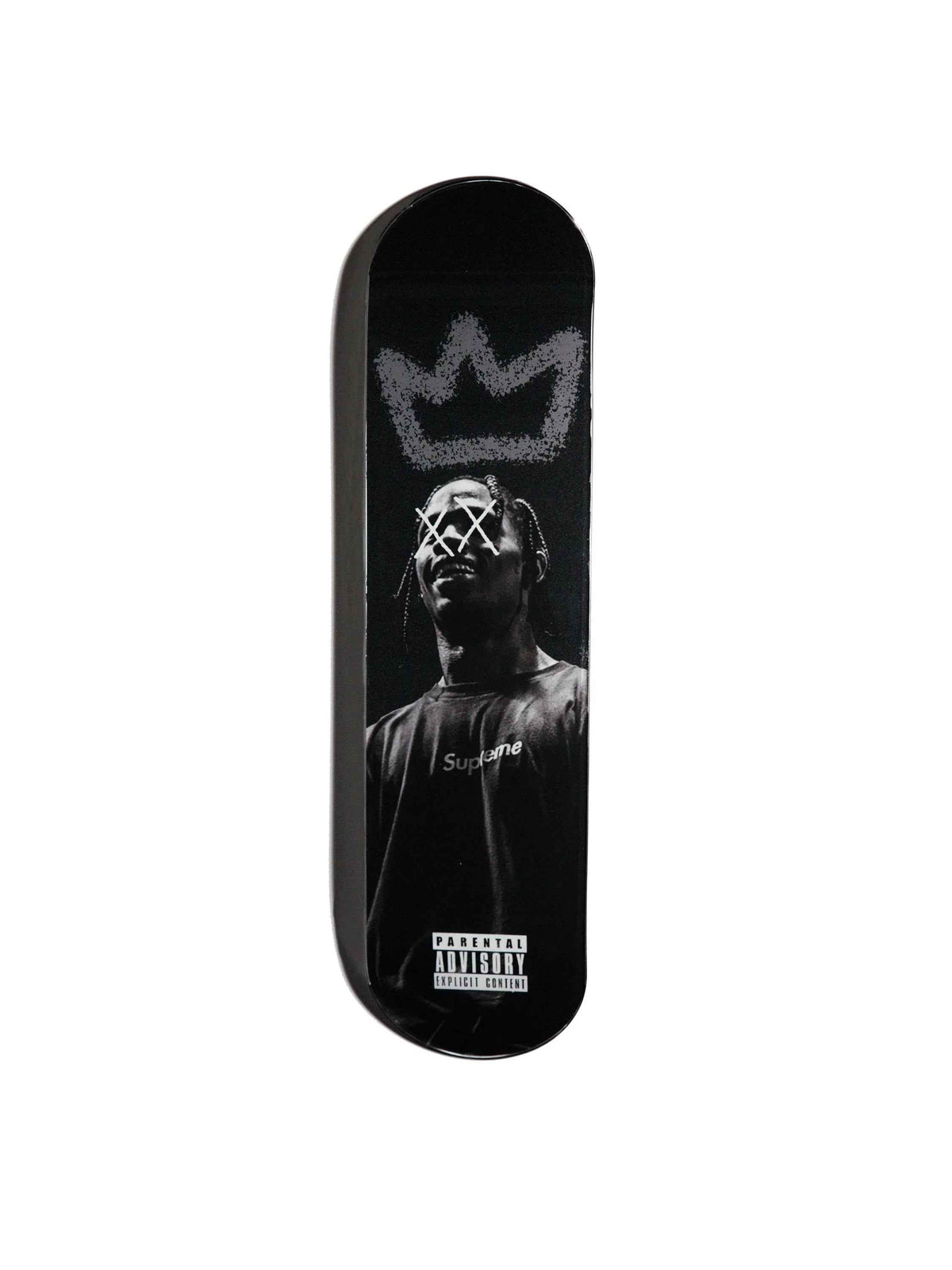 Close-up of King Travis Skateboard artwork featuring vibrant abstract design.