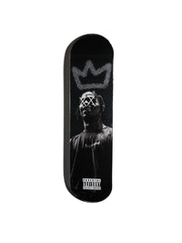 Close-up of King Travis Skateboard artwork featuring vibrant abstract design.