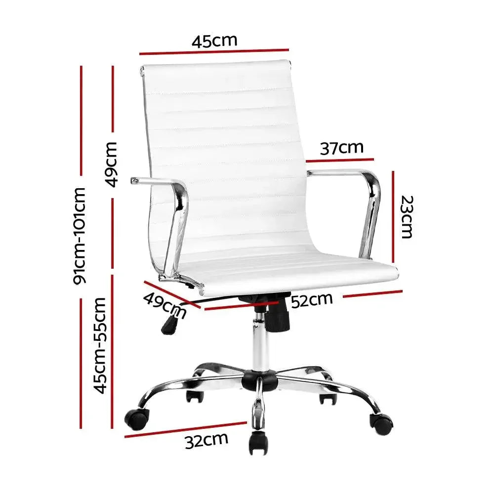 Side view of white Artiss office chair showcasing seat height adjustment lever and black armrests.