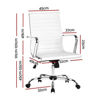 Side view of white Artiss office chair showcasing seat height adjustment lever and black armrests.