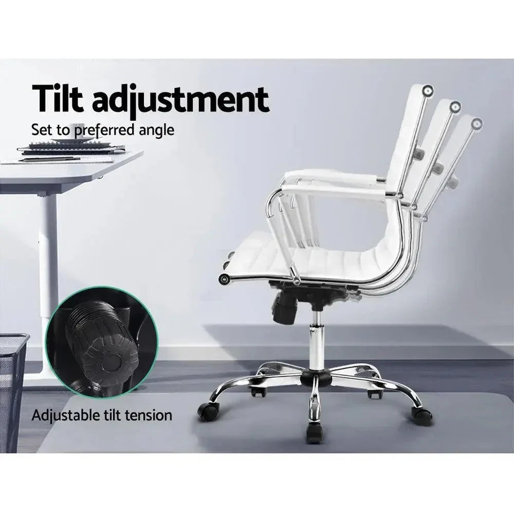 Rear view of the white Artiss office chair with chrome-finished rack for hanging ties or scarves.