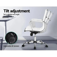 Rear view of the white Artiss office chair with chrome-finished rack for hanging ties or scarves.