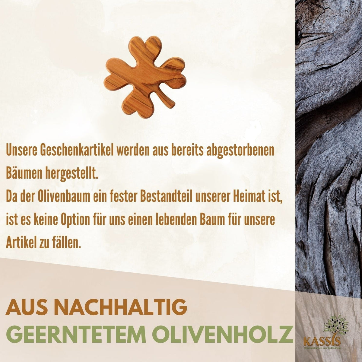 Olive Wood Clover Pocket Charm - packaging with certificate of authenticity