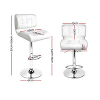 Side view of white PU leather bar stool highlighting plush padded seat and chrome footrest.