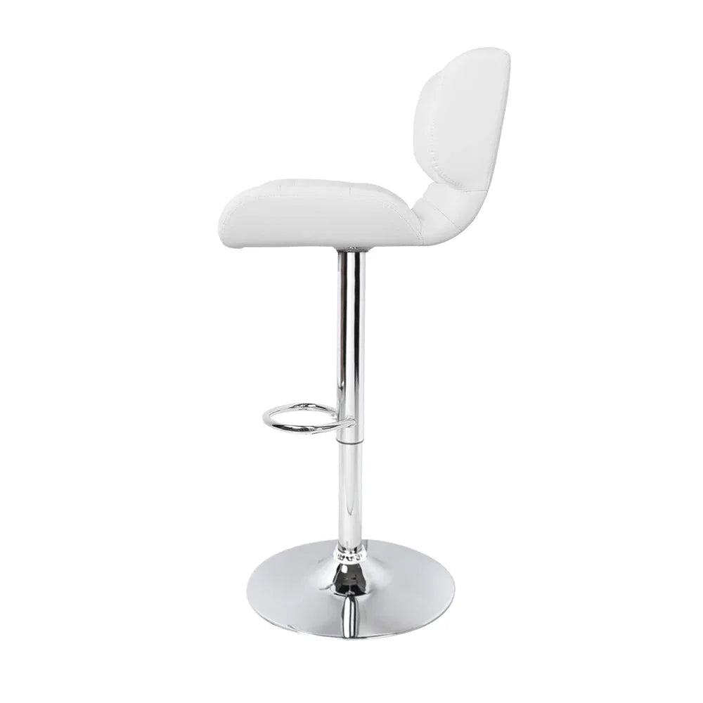 Bar stool seat showing smooth white PU leather finish and curved ergonomic design.
