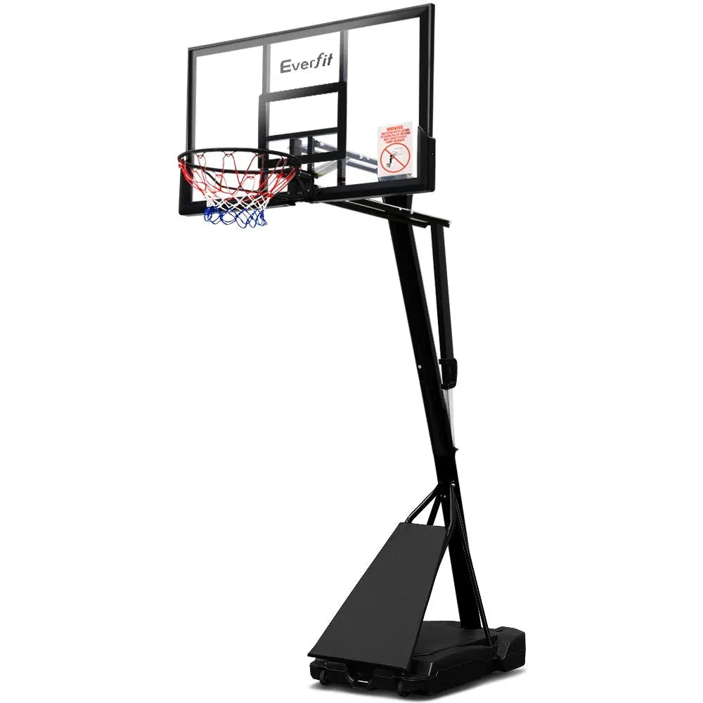 Everfit Pro portable basketball stand with large backboard and adjustable height outdoors.