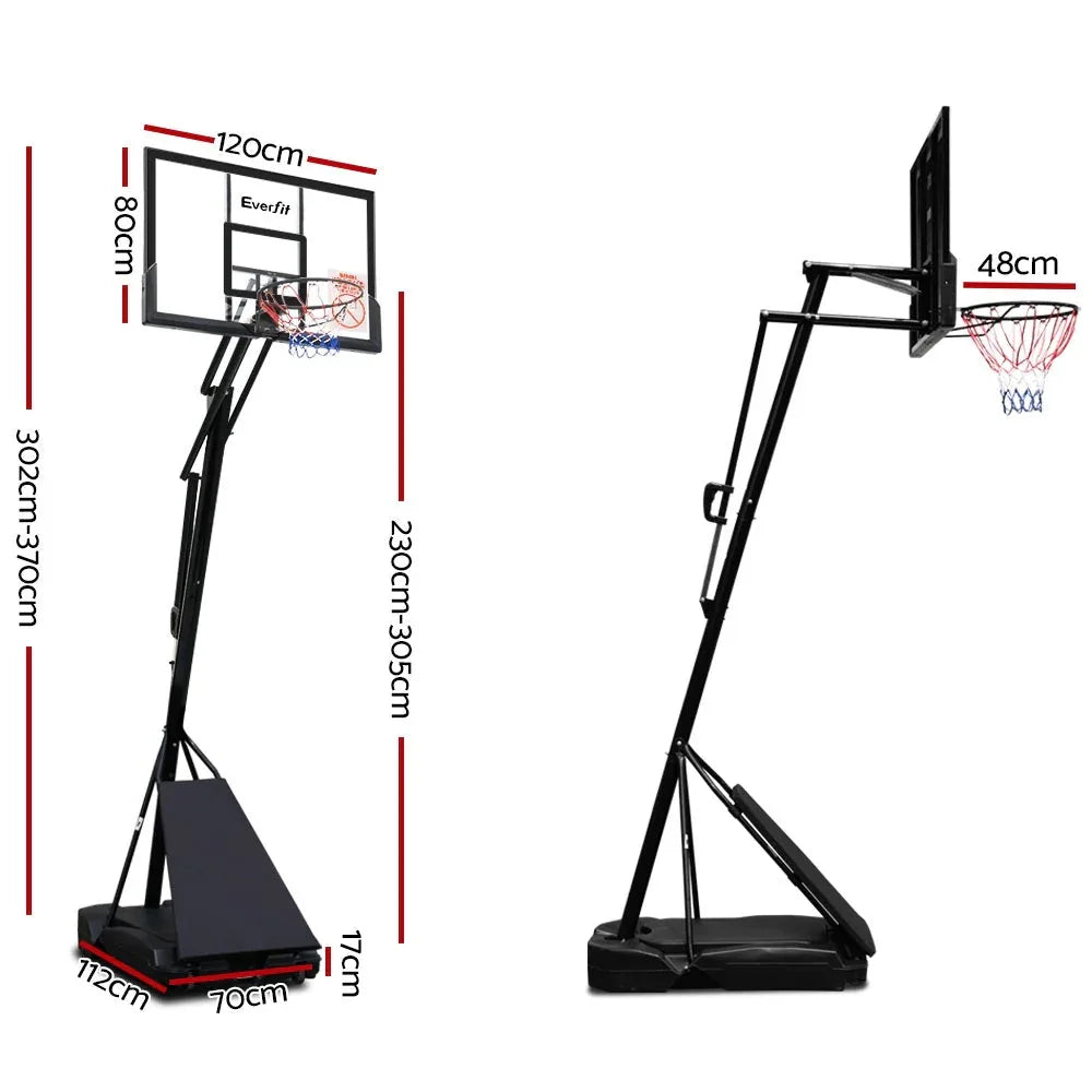 Close-up of Everfit basketball system's sturdy steel pole and adjustable height mechanism.