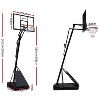 Close-up of Everfit basketball system's sturdy steel pole and adjustable height mechanism.