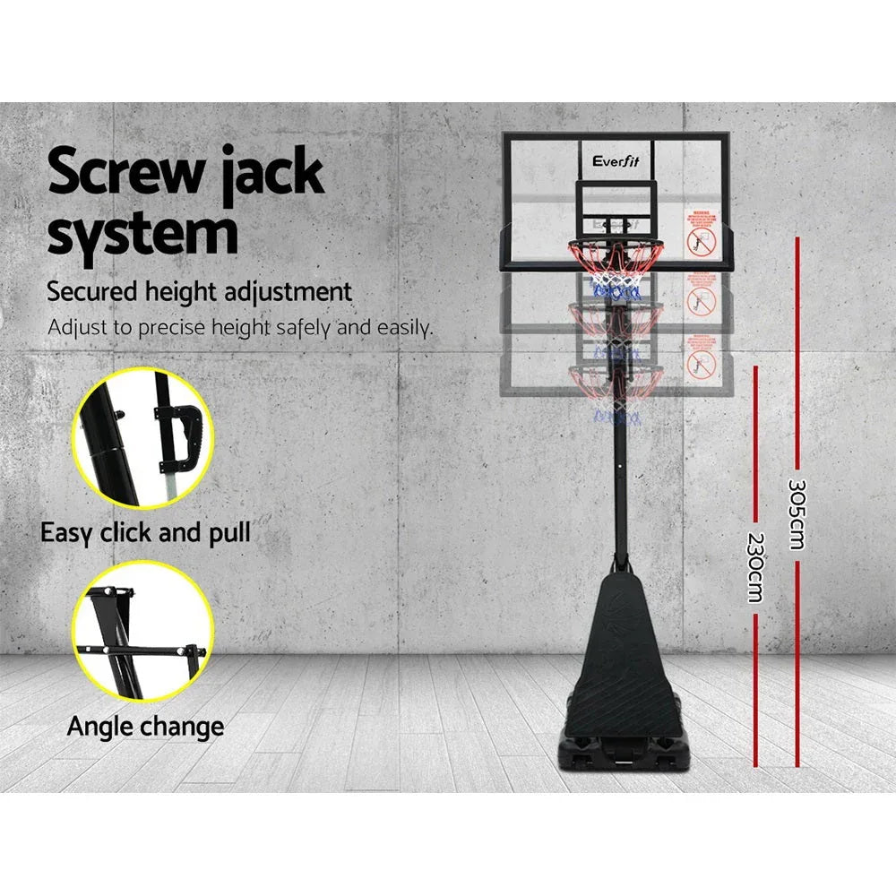 Closeup of basketball net and rim attached to the Everfit Pro adjustable hoop system.