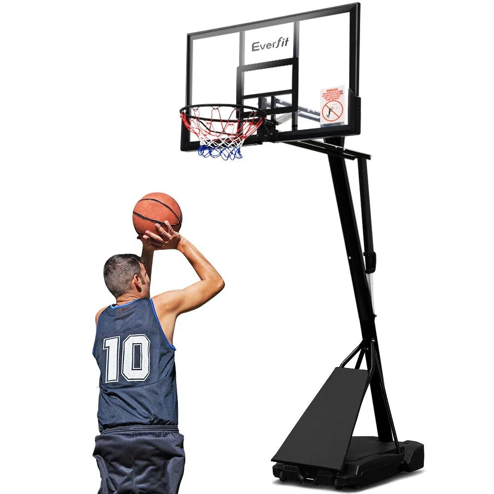 Everfit basketball system shown from the back with adjustable height and sturdy base.