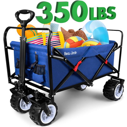 Folding beach wagon cart with big all-terrain wheels, 350 lb capacity