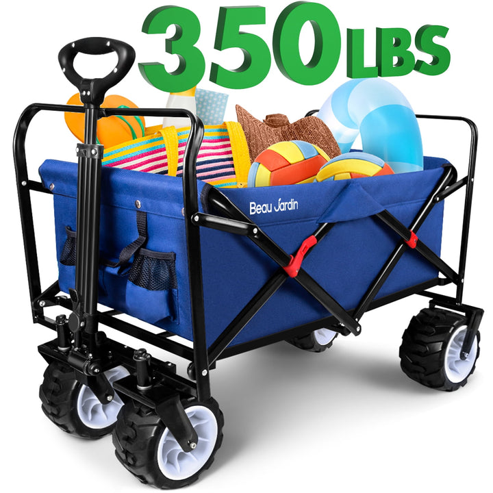 Folding beach wagon cart with big all-terrain wheels, 350 lb capacity