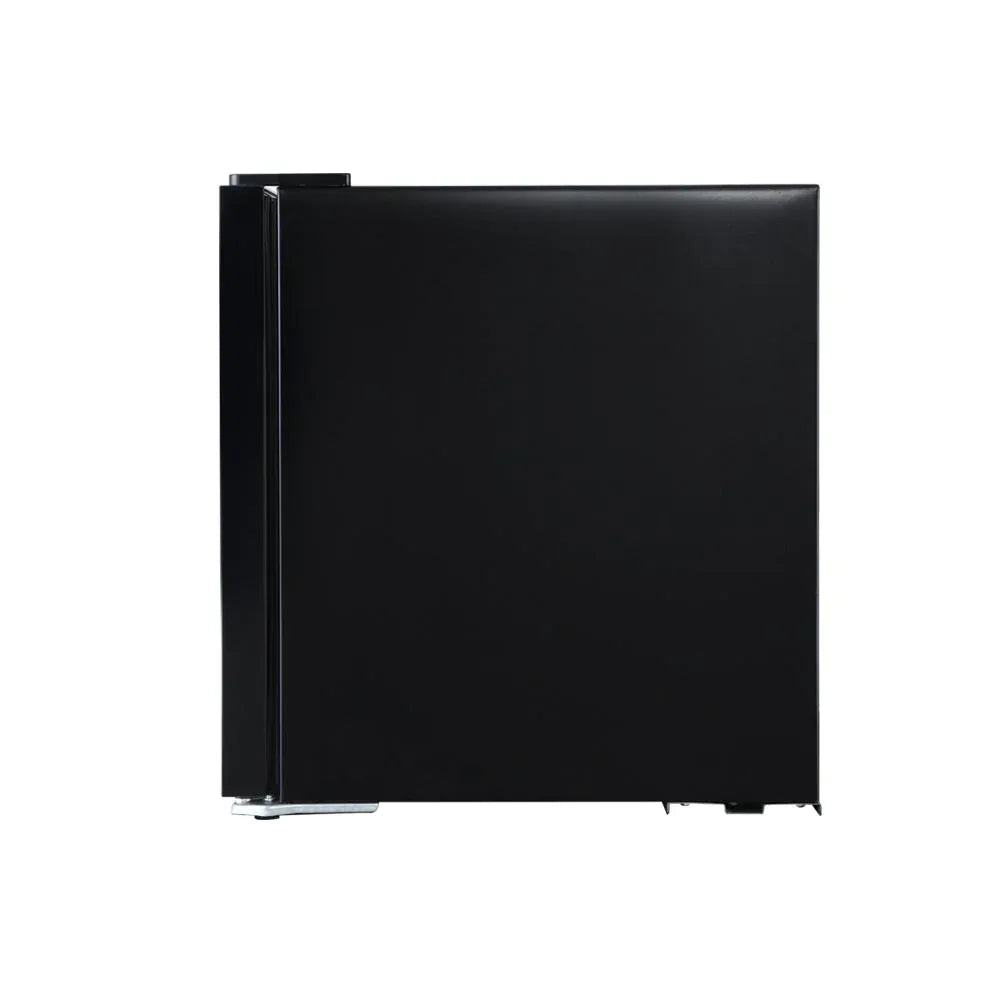 Side view of Devanti bar fridge showing height-adjustable feet and built-in handle