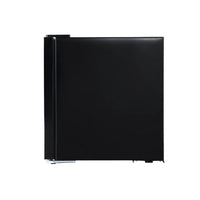 Side view of Devanti bar fridge showing height-adjustable feet and built-in handle