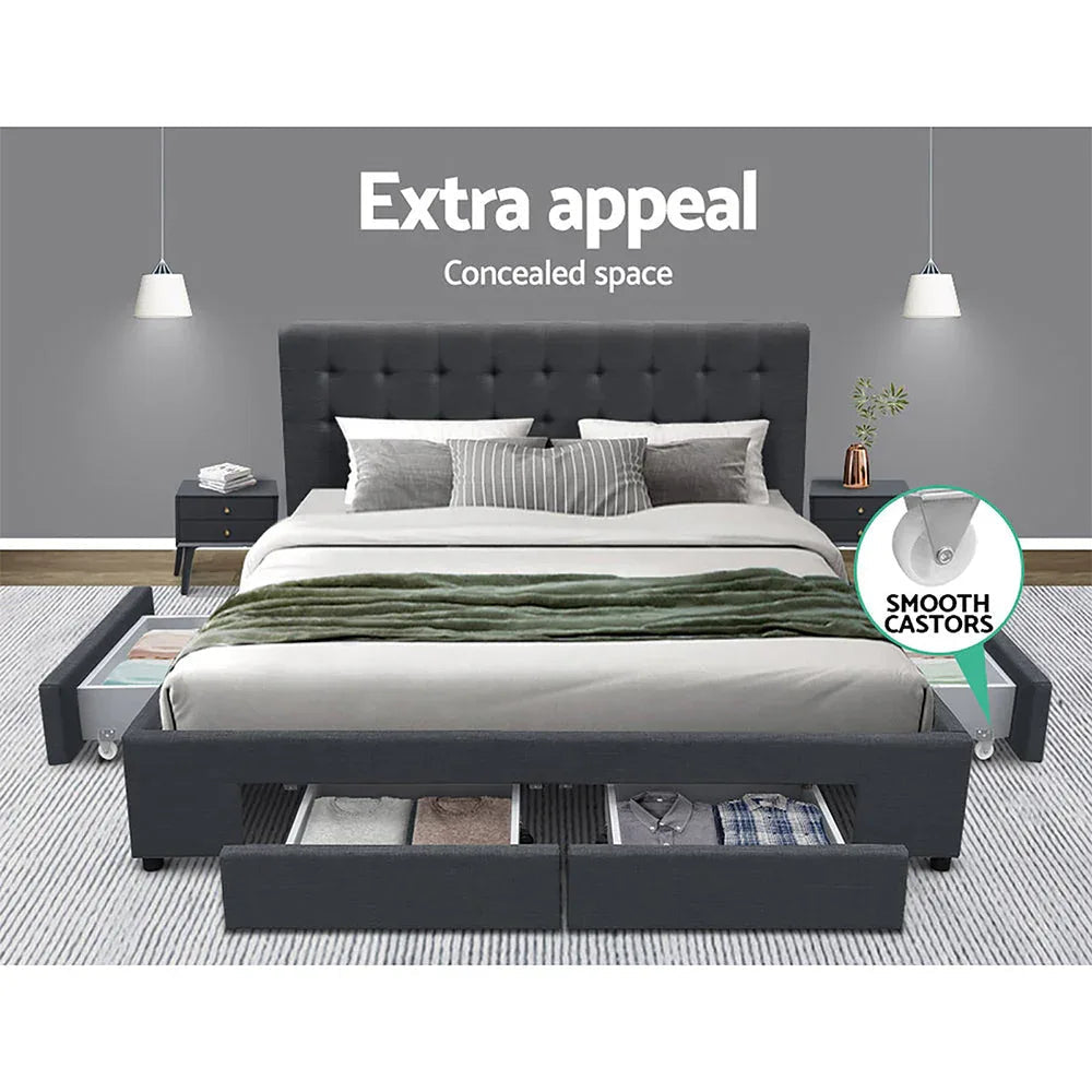 Open storage drawer under the double bed frame showing spacious interior.