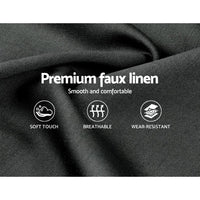 Close-up of premium faux linen fabric texture on charcoal bed frame.