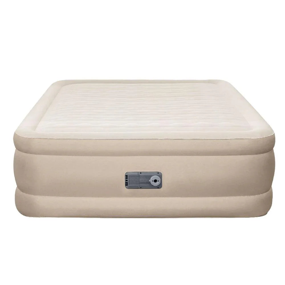 Side view showing the sturdy I-beam construction of the inflated Bestway queen air mattress.