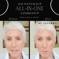 Before and after photos of skin using GO NATURAL All-In-One Cosmetic for natural makeup look.