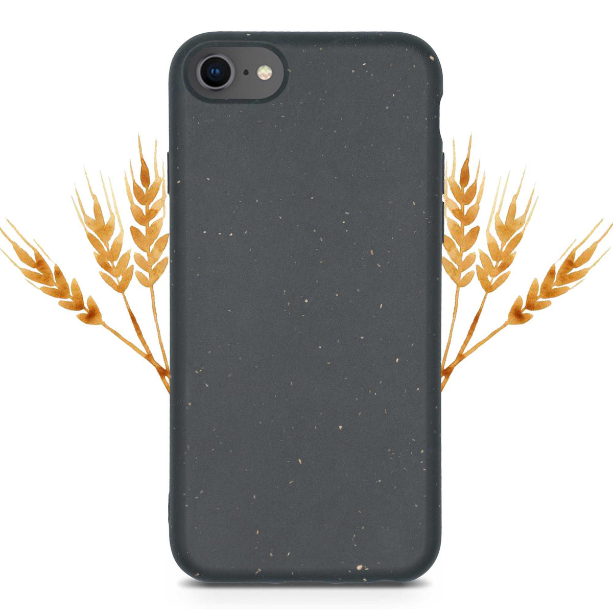 Black biodegradable phone case on white background showcasing eco-friendly design.