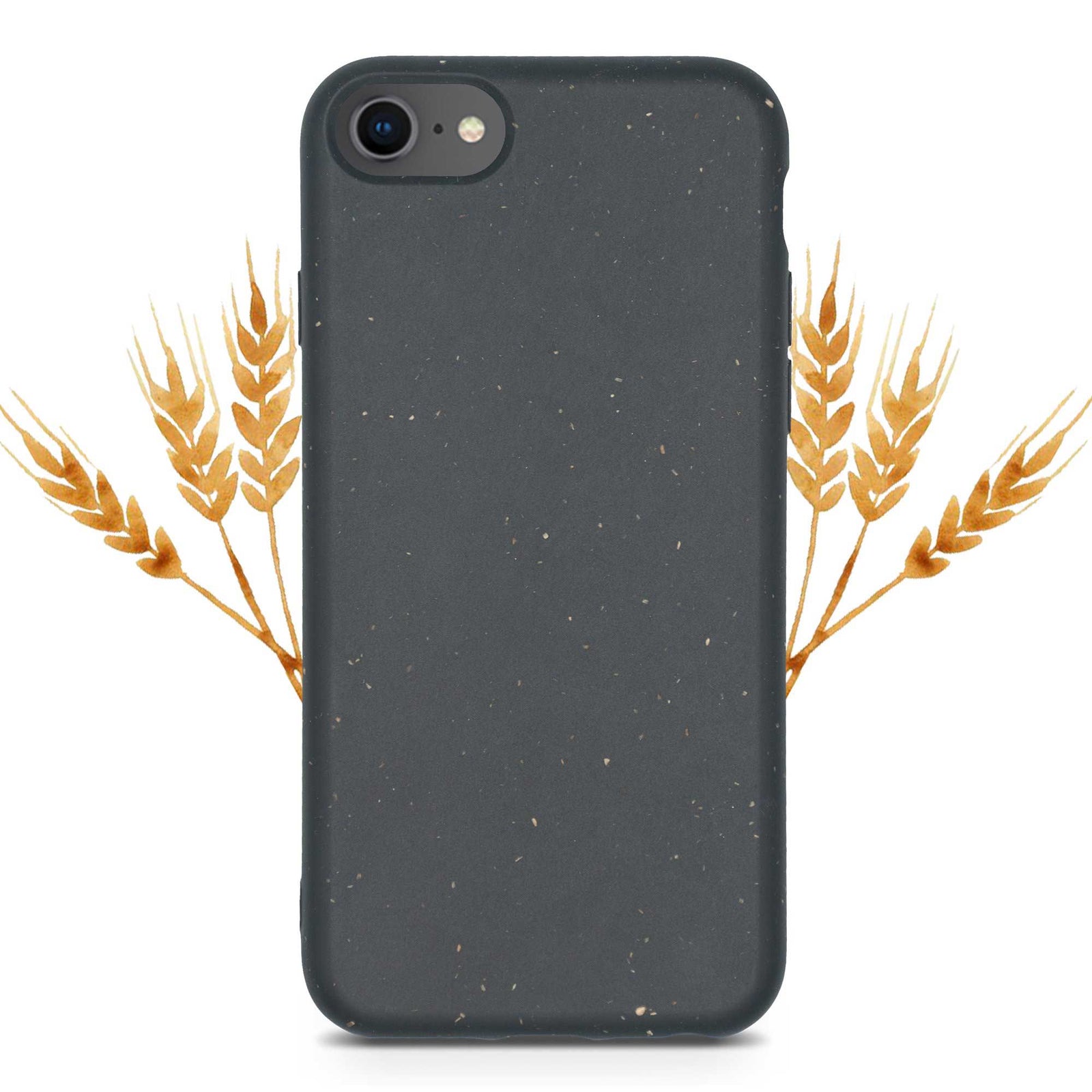 Black biodegradable phone case on white background showcasing eco-friendly design.