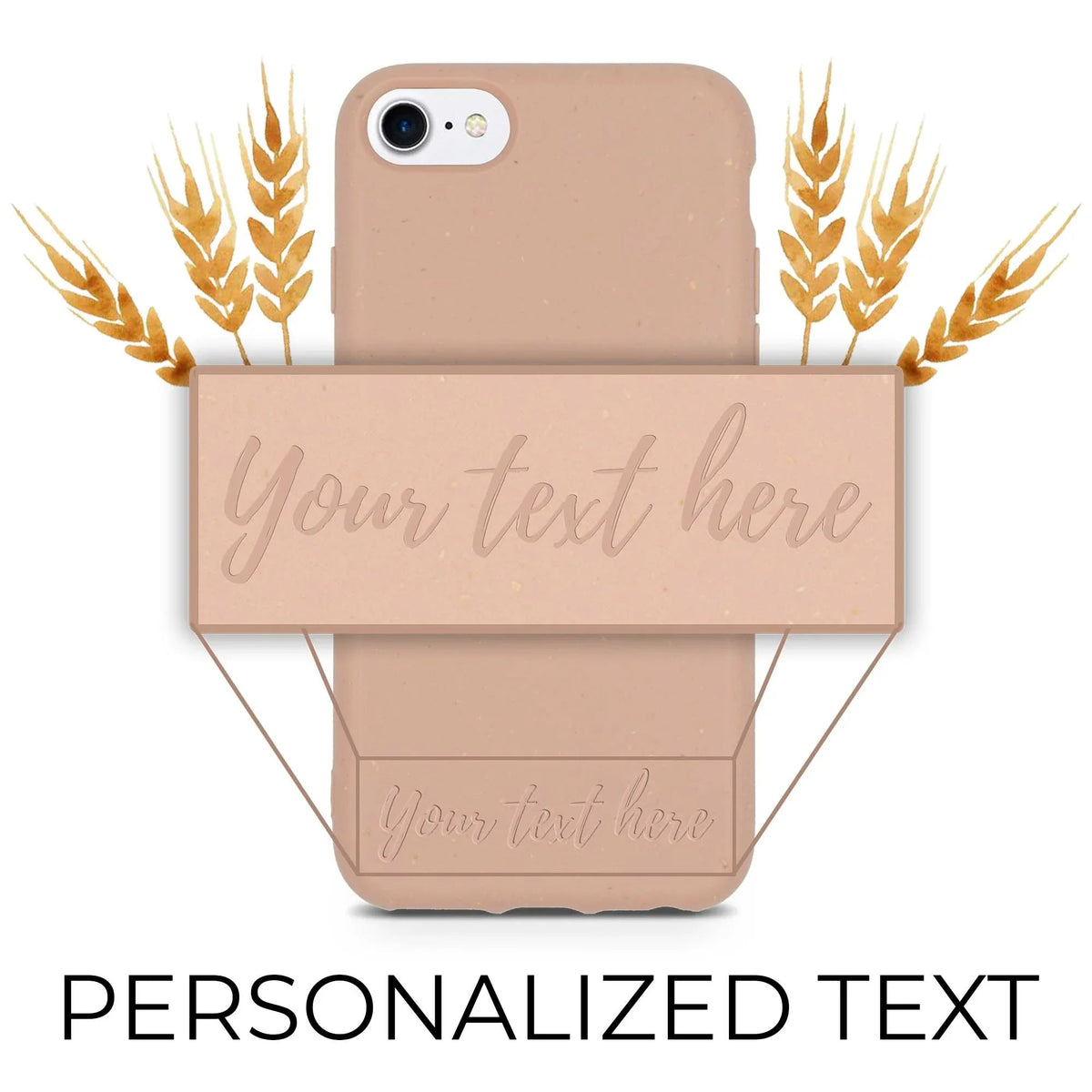 Pastel pink biodegradable phone case shown with its natural texture on a white background.