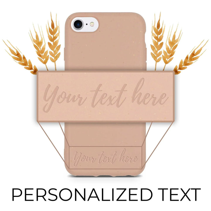 Pastel pink biodegradable phone case shown with its natural texture on a white background.