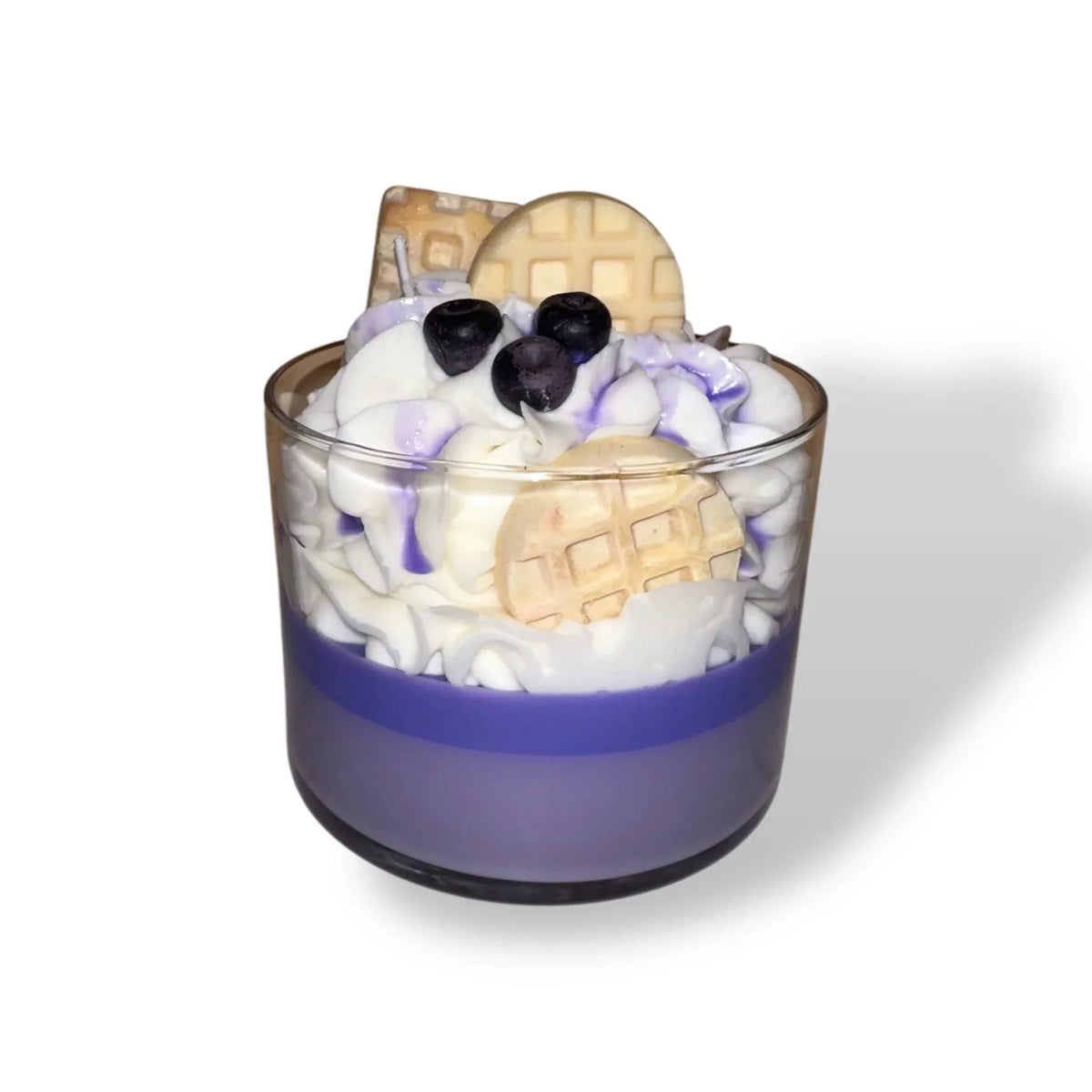 Blueberry Waffle decorative candles displayed on a white background highlighting their texture.