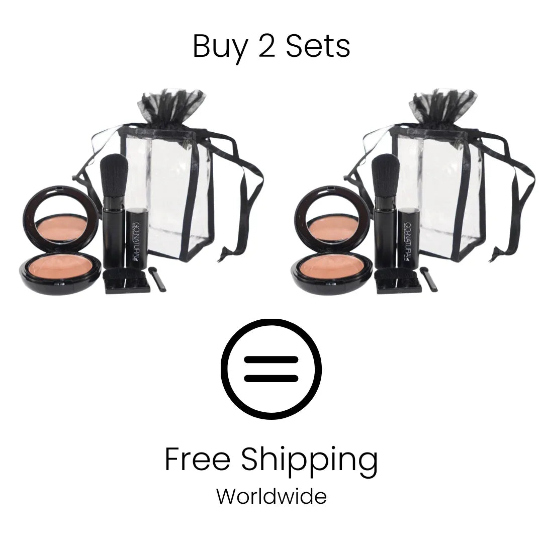 Promotional graphic advertising free worldwide shipping with purchase of two GO NATURAL sets.