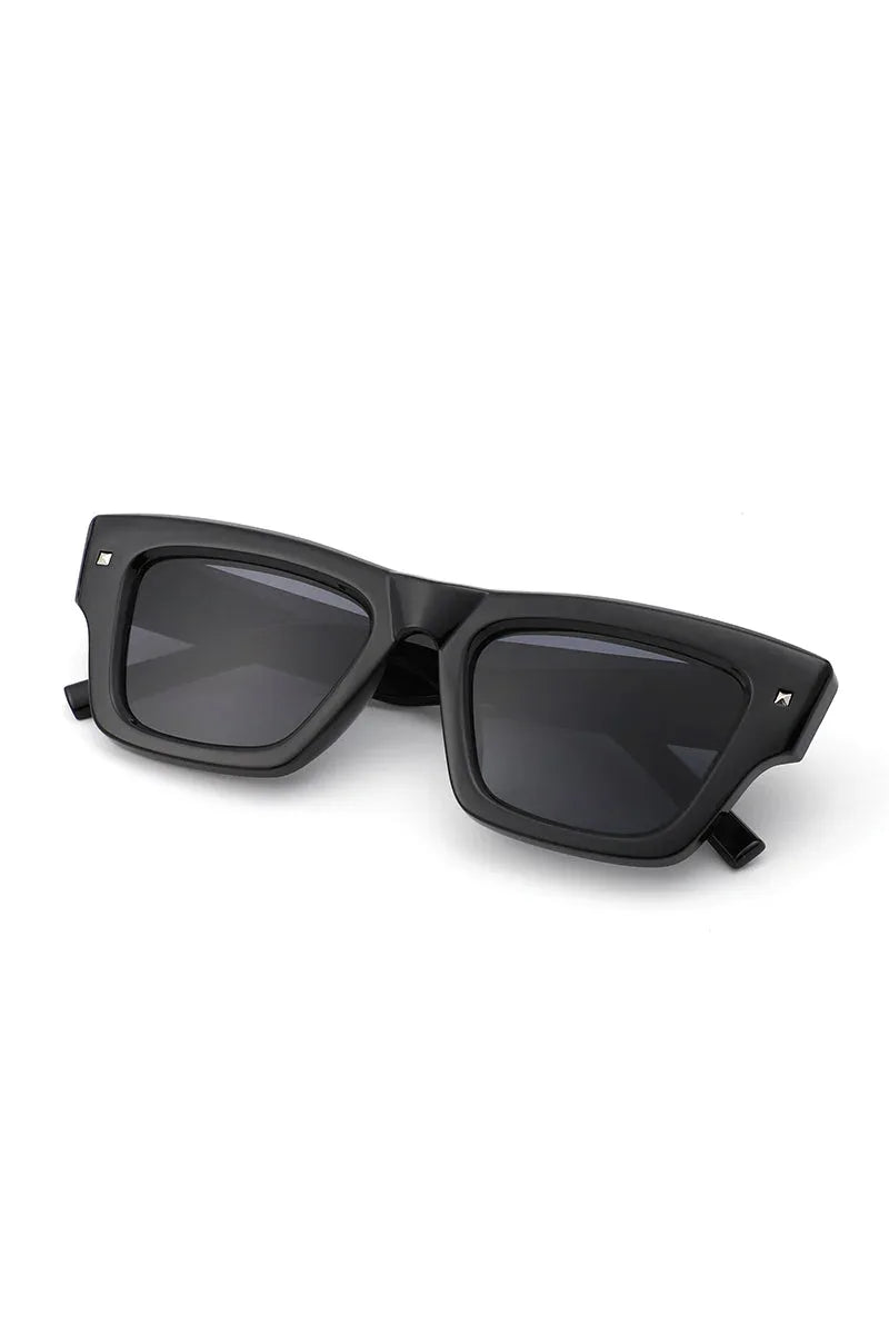 Front view of black square cat eye sunglasses showing classic stylish design.