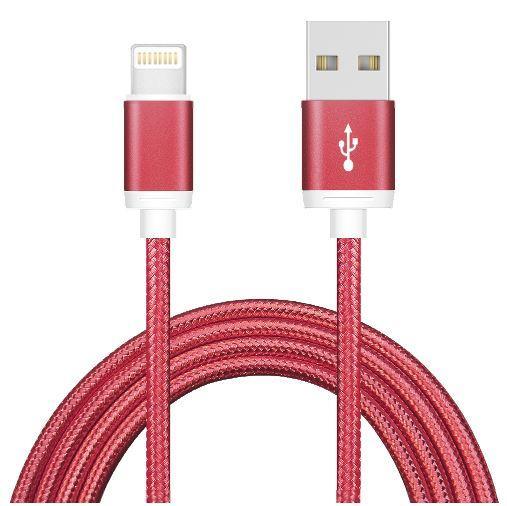 Red 1 meter USB to Lightning cable compatible with iPhone and iPad for data sync and charging