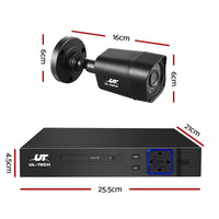 Close-up of a black 1080P outdoor security camera mounted on a wall